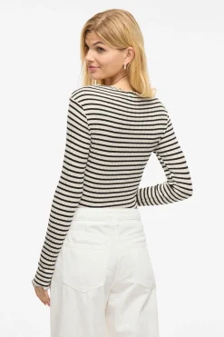 Vila Top de manga larga con ribetes Estampado blanco Best