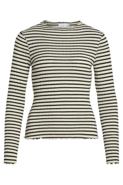 Vila Top de manga larga con ribetes Estampado blanco Best