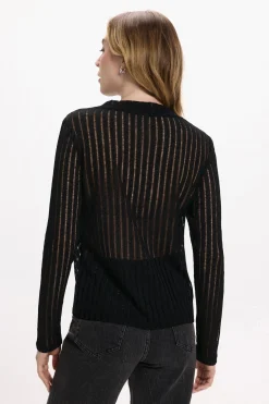 Vila Top de manga larga con transparencias Negro Sale