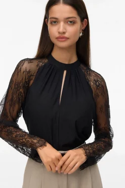 Vero Moda Top de manga larga de encaje Negro