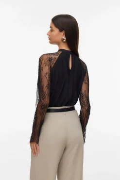 Vero Moda Top de manga larga de encaje Negro