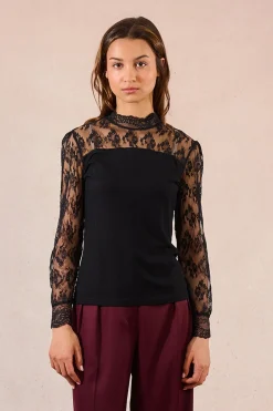 Molly Bracken Top de manga larga detalles de encaje Negro Online