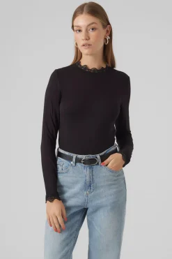 Vero Moda Top de manga larga detalles encaje Negro Sale