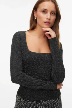 Vero Moda Top de manga larga escote cuadrado Negro Clearance