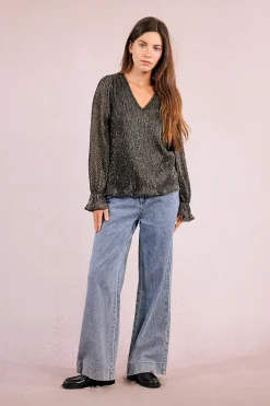 Molly Bracken Top de manga larga plisado Gris Sale