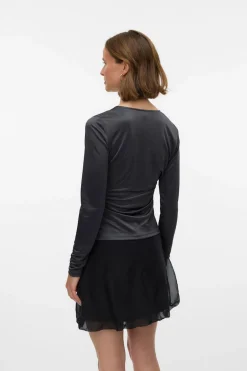 Vero Moda Top de manga larga tejido metalizado Gris oscuro Outlet