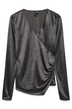 Vero Moda Top de manga larga tejido metalizado Gris oscuro Outlet