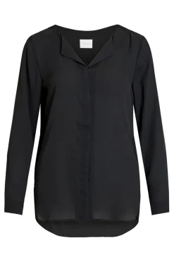 Vila Top de mujer de manga larga con escote en pico Negro Clearance