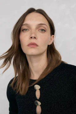 Pedro del Hierro Top de punto brillo aberturas Negro Clearance