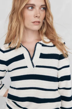 Pedro del Hierro Top de punto camisero con estructura y rayas Azul Hot