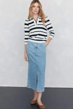 Pedro del Hierro Top de punto camisero con estructura y rayas Azul Hot