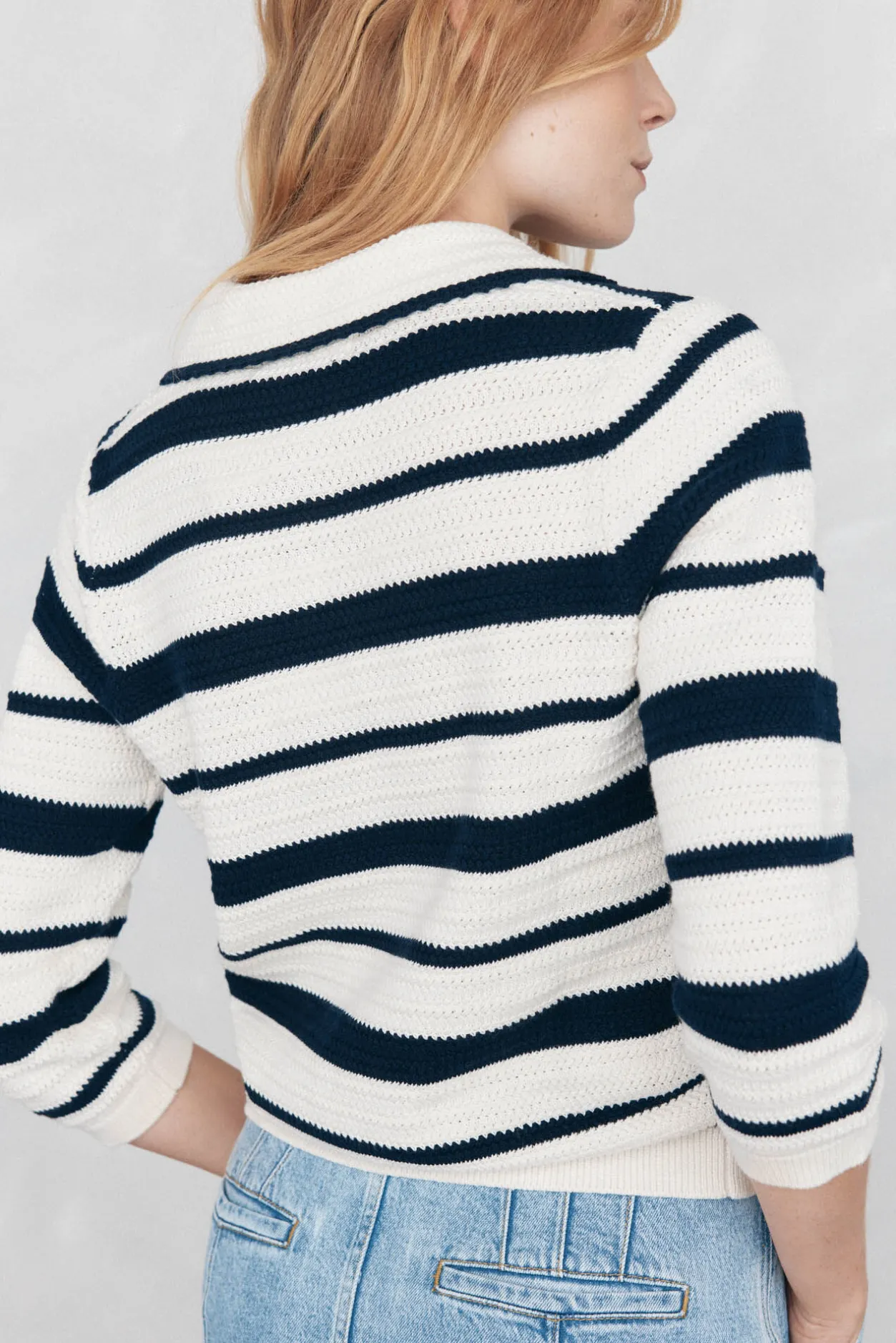 Pedro del Hierro Top de punto camisero con estructura y rayas Azul Hot