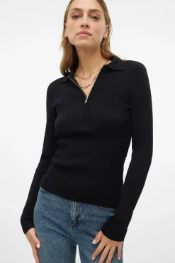 Vero Moda Top de punto estilo polo Negro Discount