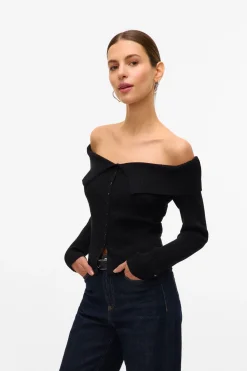 Vero Moda Top de punto hombros descubiertos Negro New