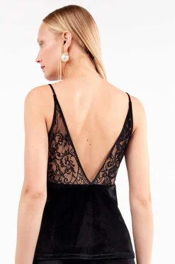 Gisela Top de terciopelo suave con detalles de encaje refinado negro Best