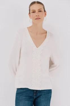 Cortefiel Top detalle puntilla escote Blanco Sale