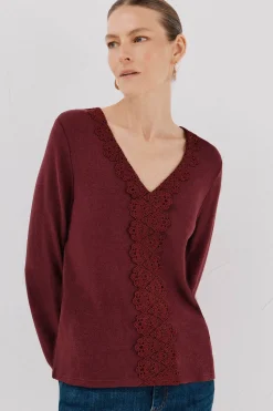 Cortefiel Top detalle puntilla escote Vino Discount