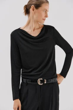 Cortefiel Top drapeado brillantes Negro Best