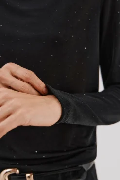 Cortefiel Top drapeado brillantes Negro Best