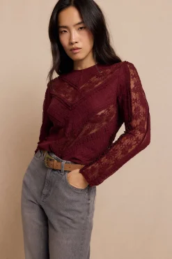 Slowlove Top encaje combinado Vino Sale
