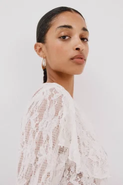 Cortefiel Top encaje volante Blanco Outlet