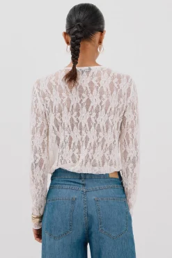 Cortefiel Top encaje volante Blanco Outlet