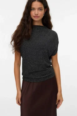 Vero Moda Top escote Perkins lúrex Negro Clearance