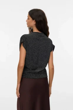 Vero Moda Top escote Perkins lúrex Negro Clearance