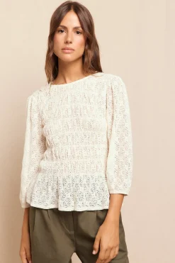 Slowlove Top estampado fruncido Marfil Sale