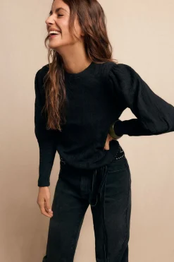 Slowlove Top estructura frunce Negro Clearance