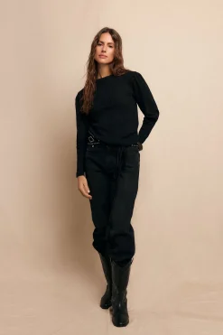 Slowlove Top estructura frunce Negro Clearance