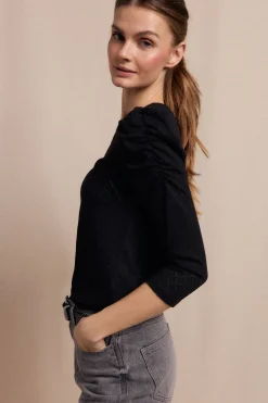 Slowlove Top estructura manga abullonada Negro New