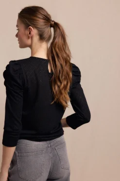 Slowlove Top estructura manga abullonada Negro New