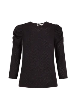 Slowlove Top estructura manga abullonada Negro New