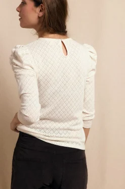 Slowlove Top estructura manga abullonada Marfil Discount