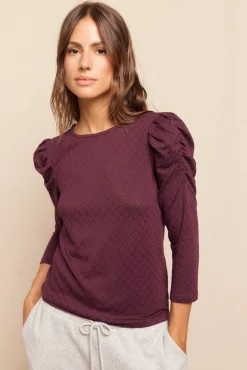 Slowlove Top estructura manga abullonada Vino Best