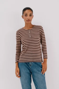 Cortefiel Top estructura rayas Marr&oacute;n oscuro Best