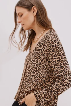 Cortefiel Top fluido pliegue Estampado beige