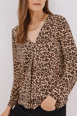 Cortefiel Top fluido pliegue Estampado beige