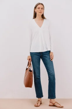 Cortefiel Top fluido pliegue Blanco