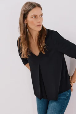 Cortefiel Top fluido pliegue Negro Best