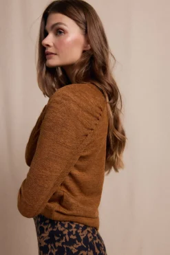 Slowlove Top frunces manga Dorado Outlet