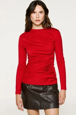 Selected Top fruncido slim fit Rojo Clearance