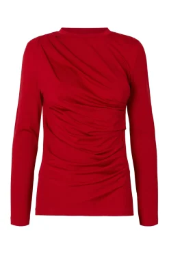 Selected Top fruncido slim fit Rojo Clearance