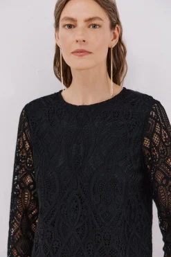 Cortefiel Top guipur manga larga Negro Discount