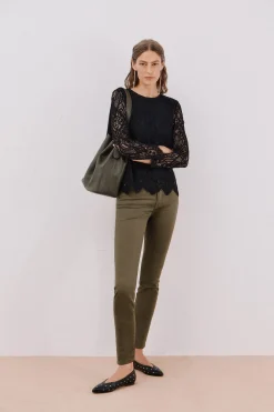 Cortefiel Top guipur manga larga Negro Discount