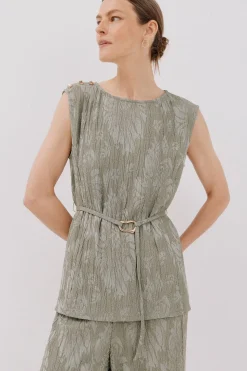 Cortefiel Top jacquard hebilla Kaki Sale