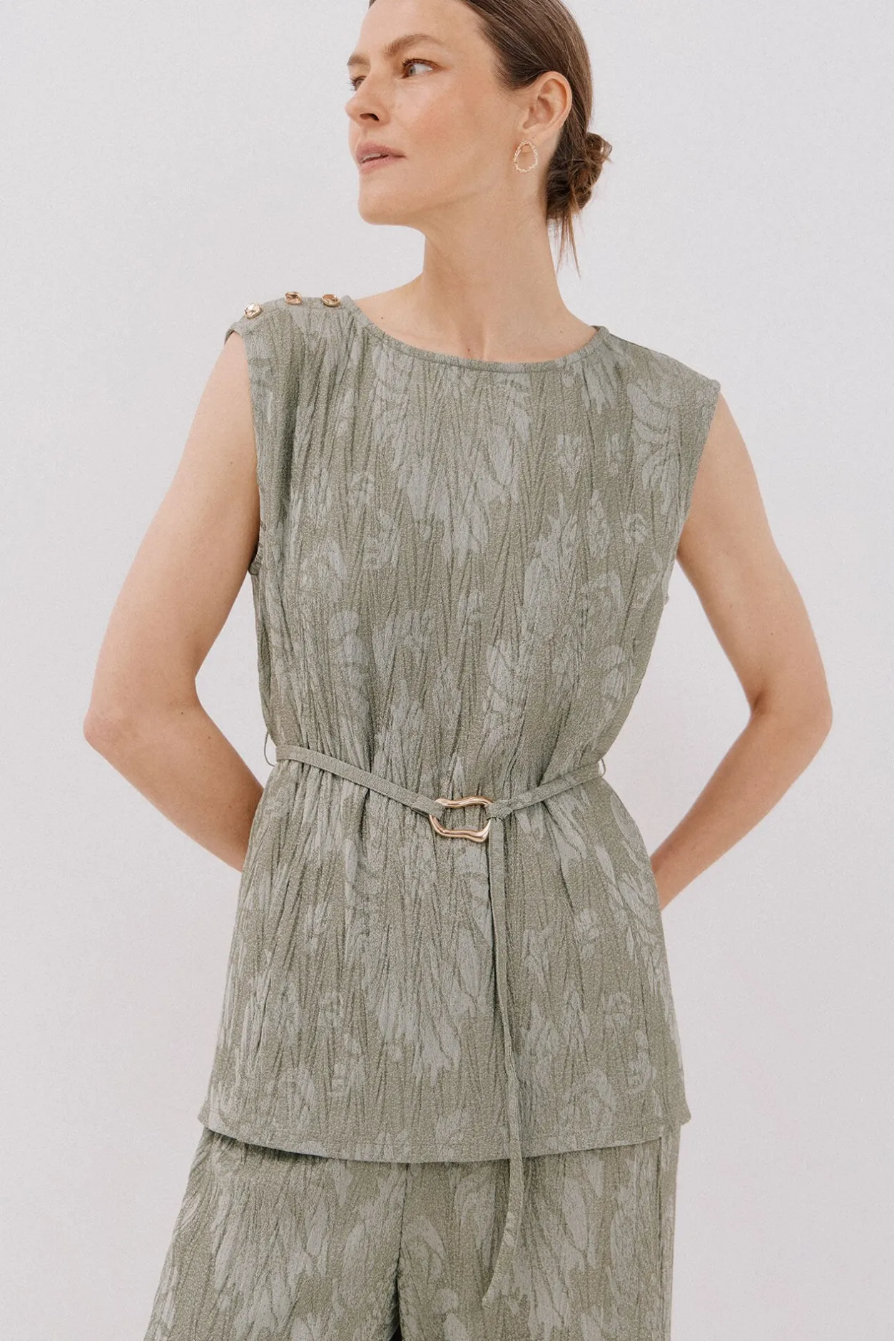 Cortefiel Top jacquard hebilla Kaki Sale