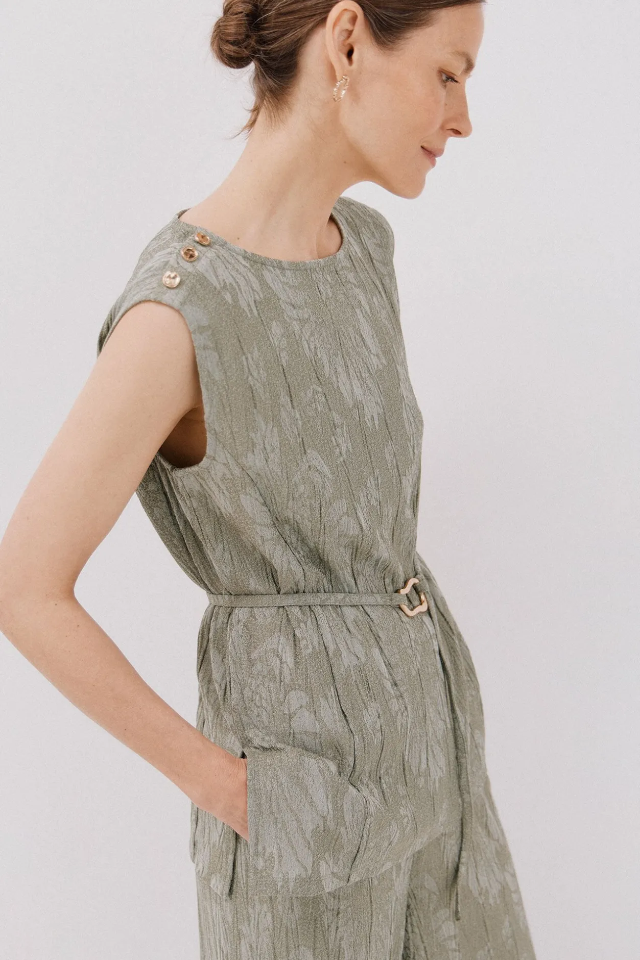 Cortefiel Top jacquard hebilla Kaki Sale