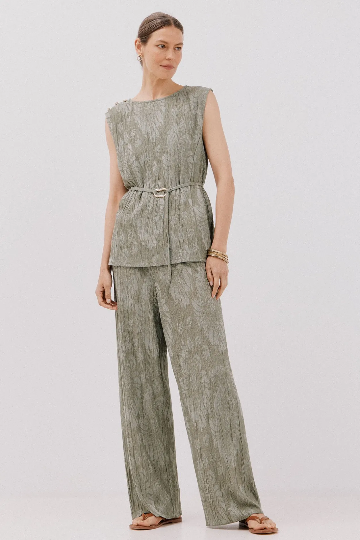 Cortefiel Top jacquard hebilla Kaki Sale